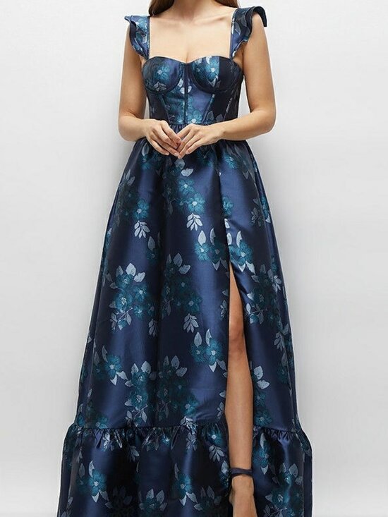 Dessy Collection Dresses & Skirts - Baroque Rose Damask Floral Corset Maxi Dress | Midnight Navy | Size 8